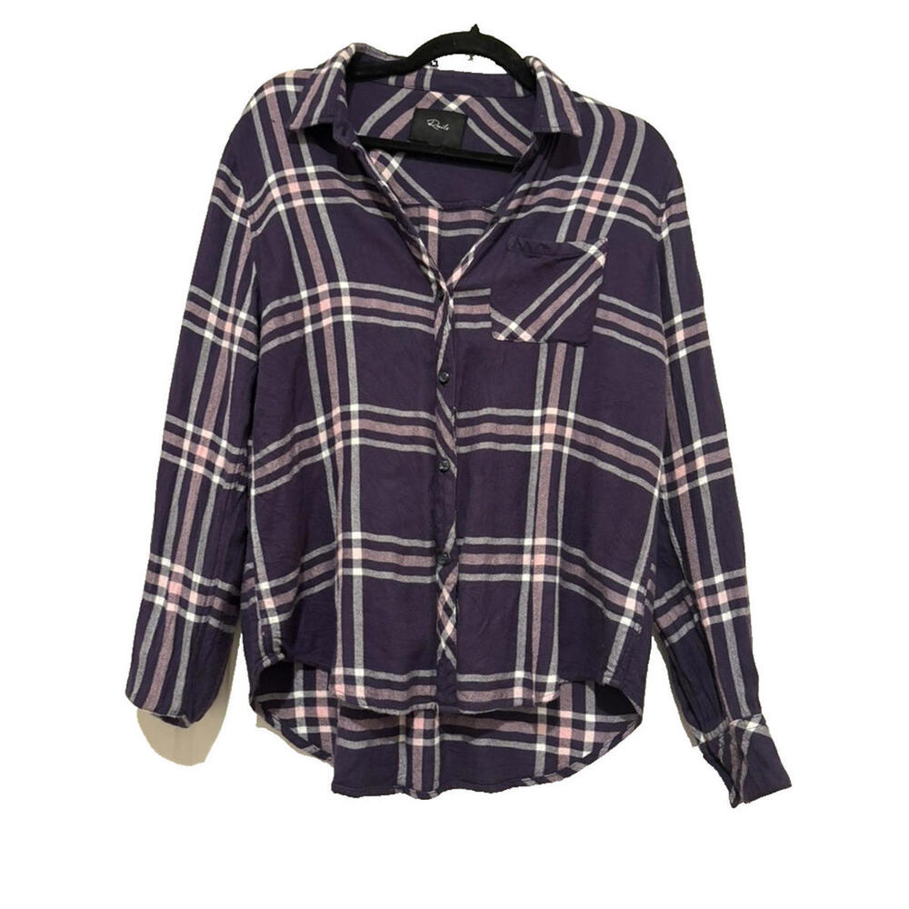 Anthropologie Rails sz M blue plaid flannel button down shirt collared 0